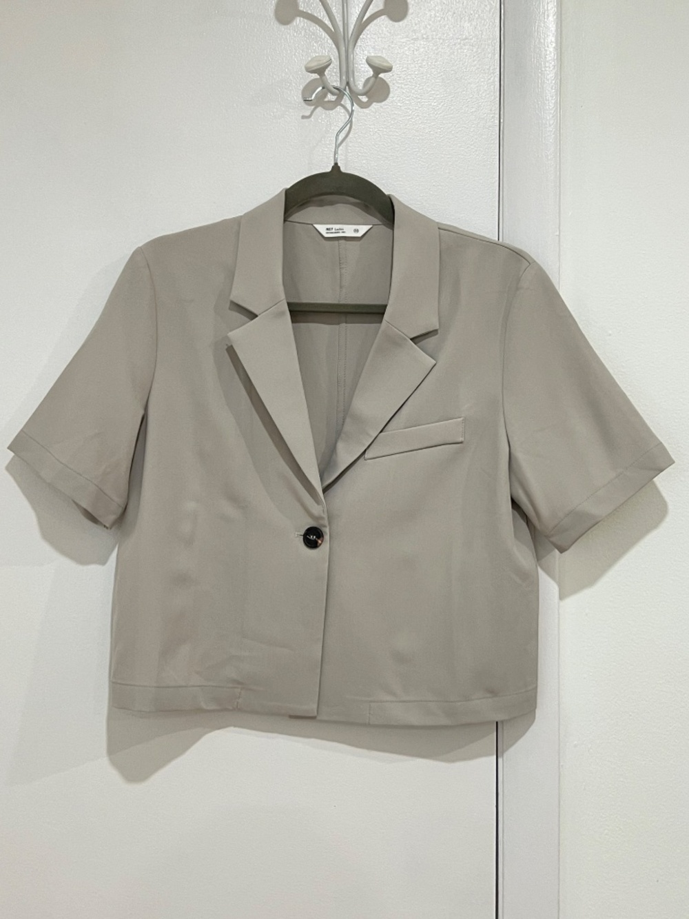 NET Ladies Tan Short Sleeve Cropped Blazer | Size M | Minimalist Workwear